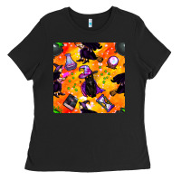 Black halloween cat and witch seamless pattern Ladies Tee - BundleAndBundleShop