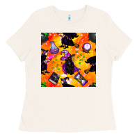 Bone halloween cat and witch seamless pattern Ladies Tee - BundleAndBundleShop