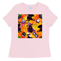 Bubblegum Pink halloween cat and witch seamless pattern Ladies Tee - BundleAndBundleShop