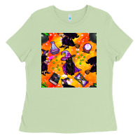 Matcha halloween cat and witch seamless pattern Ladies Tee - BundleAndBundleShop