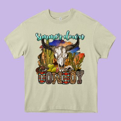 Simmer Down Cowboy Heavy Core Tee Designed By Oliviacreatesart
