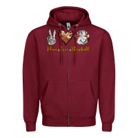 Burgundy peace love baseball Zipper Hoodie - RanaPortraitStore