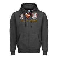 Charcoal Heather peace love baseball Zipper Hoodie - RanaPortraitStore