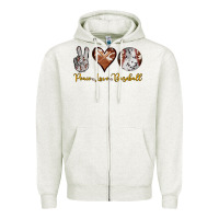 Oatmeal Heather peace love baseball Zipper Hoodie - RanaPortraitStore