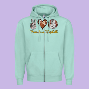 Peace Love Baseball Zipper Hoodie Designed By Ranaportraitstore