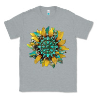 Heather Grey sunflower with gemstone and cowhide Classic Tee - Artiststas