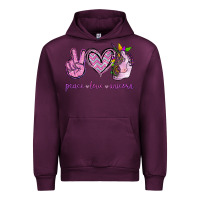 Mauve Wine Peace Love Unicorn Urban Hoodie - Jasminsmagicworld