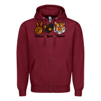 Burgundy peace love tigers Zipper Hoodie - RanaPortraitStore