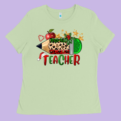 Christmas Teacher Pencil Ladies Tee Designed By Fadigitalartstudio