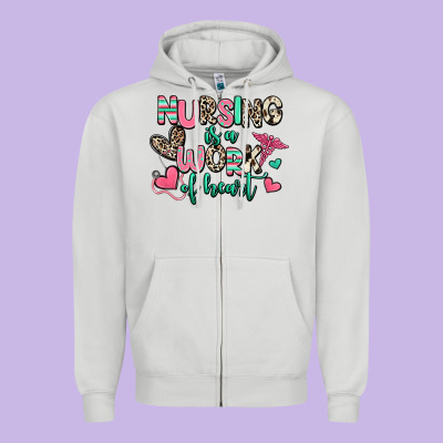 Nursing Is A Work Of Heart Zipper Hoodie Designed By Ranaportraitstore