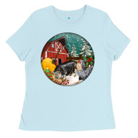 Baby Blue Christmas On The Farm Ladies Tee - FaDigitalArtStudio