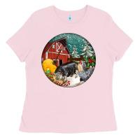 Bubblegum Pink Christmas On The Farm Ladies Tee - FaDigitalArtStudio