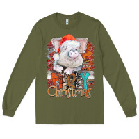 Army Green merry Christmas pig Long Sleeve Tee - CowhideDigitalArt
