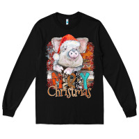 Black merry Christmas pig Long Sleeve Tee - CowhideDigitalArt