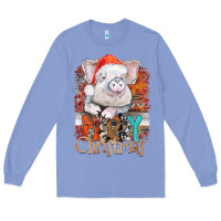 Colony Blue merry Christmas pig Long Sleeve Tee - CowhideDigitalArt