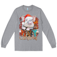 Heather Grey merry Christmas pig Long Sleeve Tee - CowhideDigitalArt