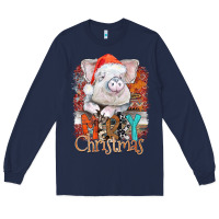 Navy merry Christmas pig Long Sleeve Tee - CowhideDigitalArt
