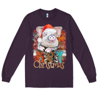Plum merry Christmas pig Long Sleeve Tee - CowhideDigitalArt
