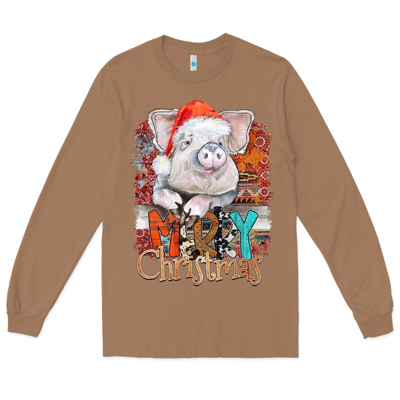 Merry Christmas Pig Long Sleeve Tee by CowhideDigitalArt | Teevron