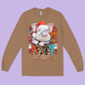 Merry Christmas Pig Long Sleeve Tee Designed By Cowhidedigitalart