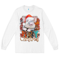 White merry Christmas pig Long Sleeve Tee - CowhideDigitalArt