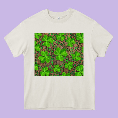 Shamrock And Leopard Heavy Core Tee Designed By Ranaportraitstore