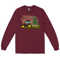 Burgundy merry Christmas tractor tree Long Sleeve Tee - CowhideDigitalArt