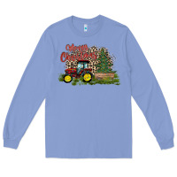 Colony Blue merry Christmas tractor tree Long Sleeve Tee - CowhideDigitalArt
