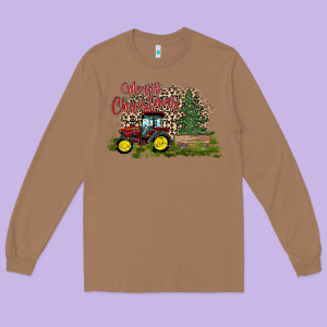 Merry Christmas Tractor Tree Long Sleeve Tee Designed By Cowhidedigitalart