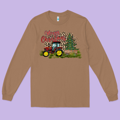 Merry Christmas Tractor Tree Long Sleeve Tee Designed By Cowhidedigitalart