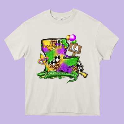 Louisiana Map Alligator Mardi Gras Olivia Heavy Core Tee Designed By Oliviacreatesart