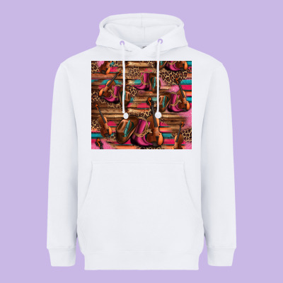 Valentines Day Violin And Cowboy Boots Country Music Heavyweight Hoodie Designed By Jasminsmagicworld