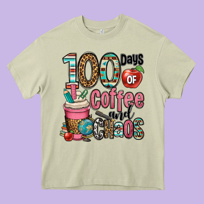 Hundred Days Of Coffee And Chaos Heavy Core Tee Designed By Oliviacreatesart