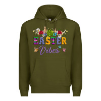 Army Green easter vibes and butterfly with bunny and flowers Premium Hoodie - Artiststas