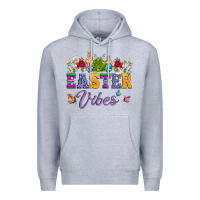 Heather Grey easter vibes and butterfly with bunny and flowers Premium Hoodie - Artiststas