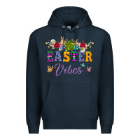 Navy easter vibes and butterfly with bunny and flowers Premium Hoodie - Artiststas