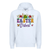 White easter vibes and butterfly with bunny and flowers Premium Hoodie - Artiststas