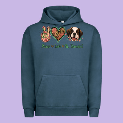 Peace Love St. Bernard Urban Hoodie Designed By Jasminsmagicworld