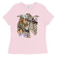 Bubblegum Pink inhale peace exhale chaos chest Ladies Tee - FaDigitalArtStudio