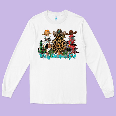 Merry Christmas Y'all Christmas Trees Long Sleeve Tee Designed By Cowhidedigitalart
