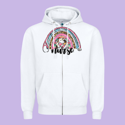 Western Nurse Rainbow Zipper Hoodie Designed By Ranaportraitstore
