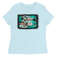 Baby Blue western serape cowhide turquoise glitter Ladies Tee - FaDigitalArtStudio