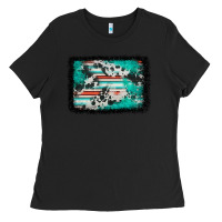 Black western serape cowhide turquoise glitter Ladies Tee - FaDigitalArtStudio