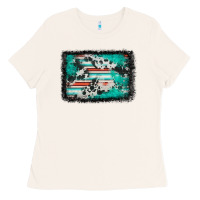 Bone western serape cowhide turquoise glitter Ladies Tee - FaDigitalArtStudio
