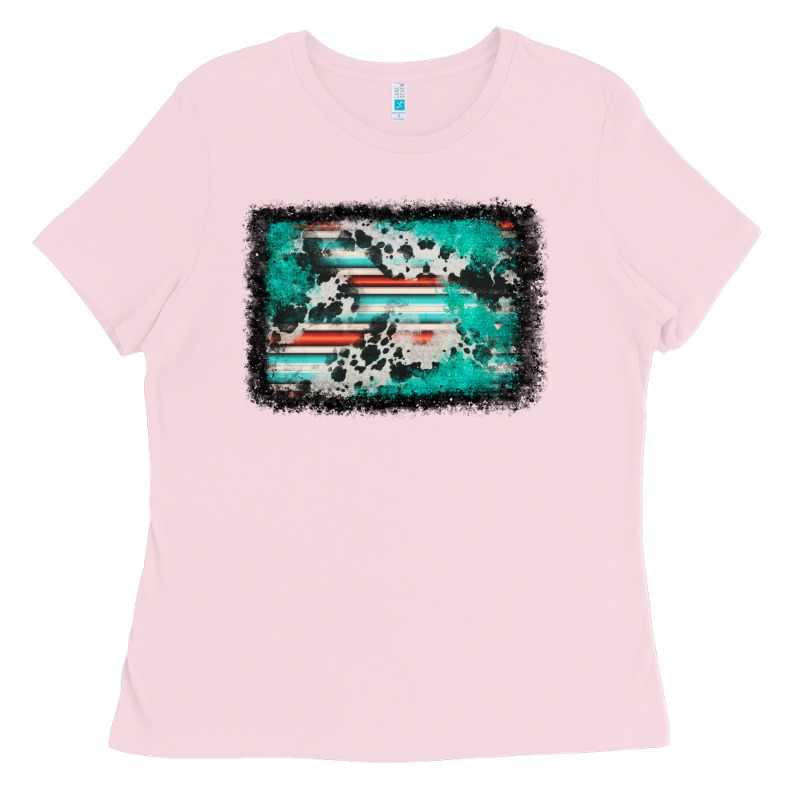 Western Serape Cowhide Turquoise Glitter Ladies Tee by FaDigitalArtStudio | Teevron