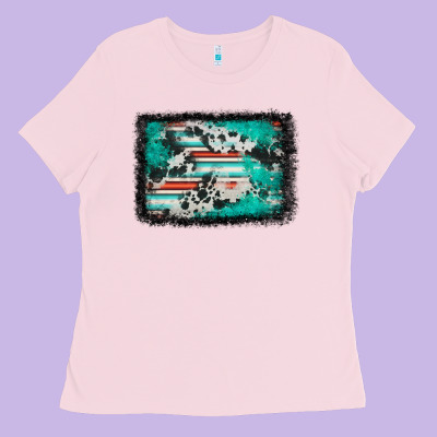 Western Serape Cowhide Turquoise Glitter Ladies Tee Designed By Fadigitalartstudio