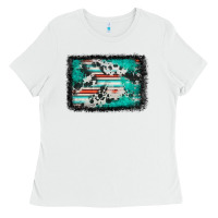 White western serape cowhide turquoise glitter Ladies Tee - FaDigitalArtStudio