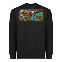Black texas longhorn with aztec tiger and  leopard Heavyweight Sweatshirt - RanaPortraitStore
