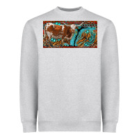 Heather Grey texas longhorn with aztec tiger and  leopard Heavyweight Sweatshirt - RanaPortraitStore