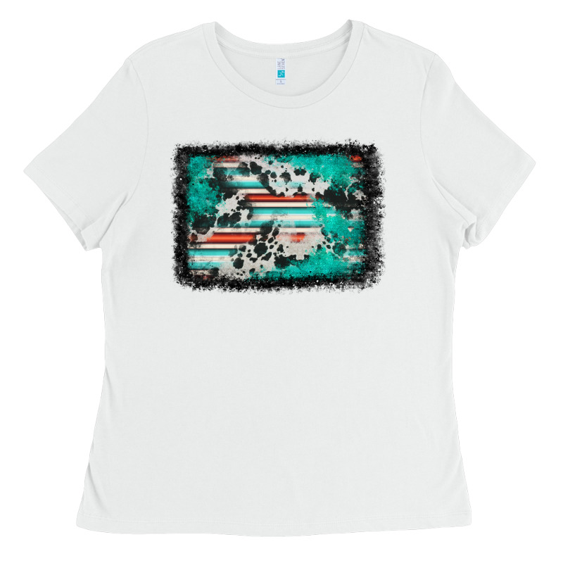 Western Serape Cowhide Turquoise Glitter Ladies Tee by FaDigitalArtStudio | Teevron
